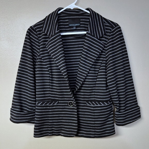 Cynthia Rowley Black Gray Stripe Office Work One Button Blazer Folded Longsleeve - Picture 2 of 9